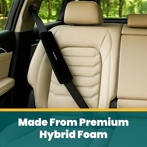 Image of Car Seat Belt Shoulder Pads (Pack of 2) Car Safety Belt Soft Pad Cover for Comfortable Driving, Universal Fit for All Cars and Backpack (Black Color, 12 Inch Length)