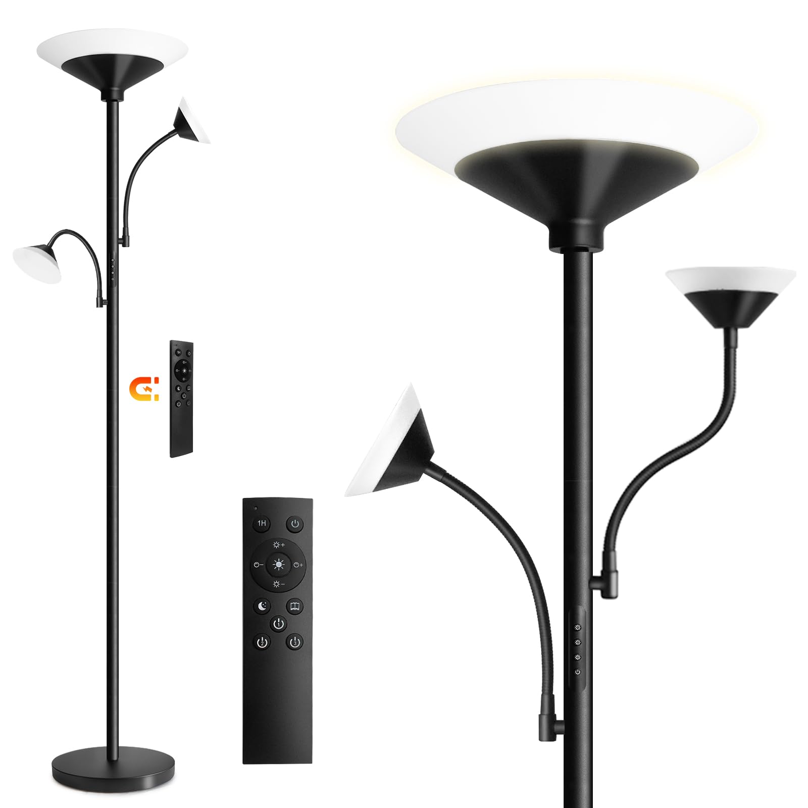 3-Licht Stehlampe LED Wohnzimmer, 39WDimmbar Deckenfluter mit Fernbedienung