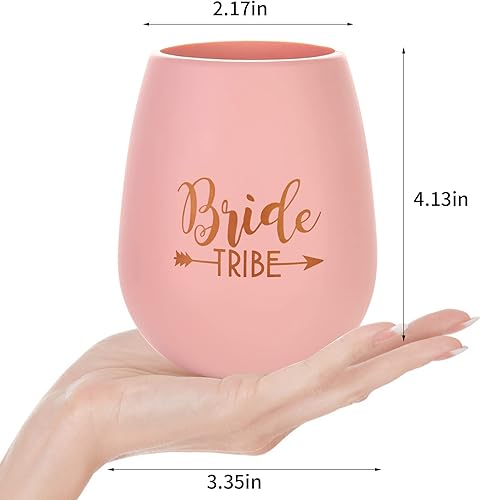 Miniatura 2 de Vasos de vino de silicona para despedida de soltera, tribu de novia y dama de honor, juego de 10 unidades para regalo de dama de honor (rosa)
