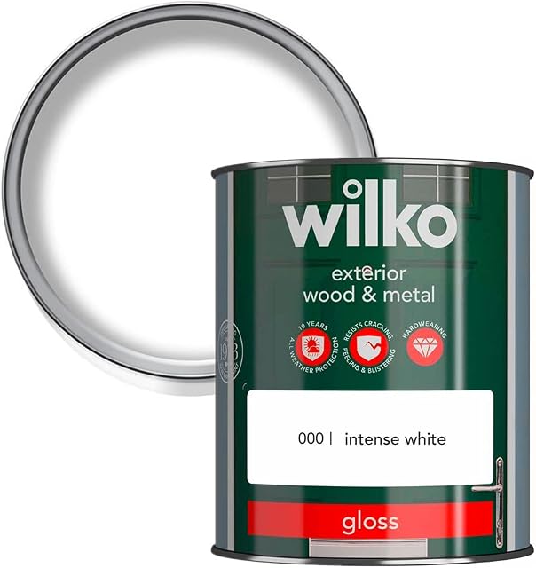 wilko Exterior Gloss Intense White Exterior Gloss Paint, Hardwearing Exterior Gloss Paint, Exterior Wood and Metal Gloss Paint, 750ml