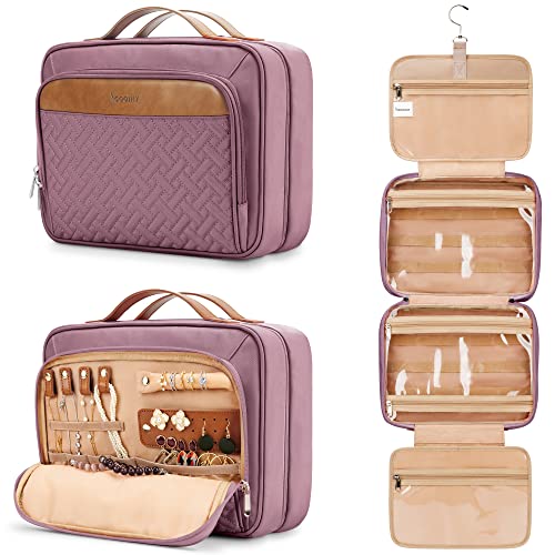 Travel Hanging Toiletry Bag for Women, Extra Large Makeup Bag, Holds Full-Size Shampoo, with Jewelry...