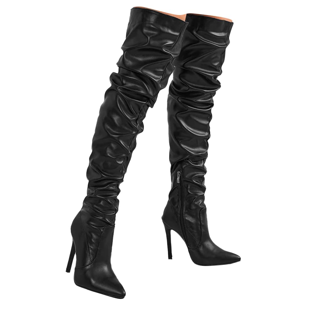 Cydmoty Elastic Over-The-Knee High Boots Heels Womens Pointed Toe Thigh High Stiletto Heel Dress Boots for Party Fashion