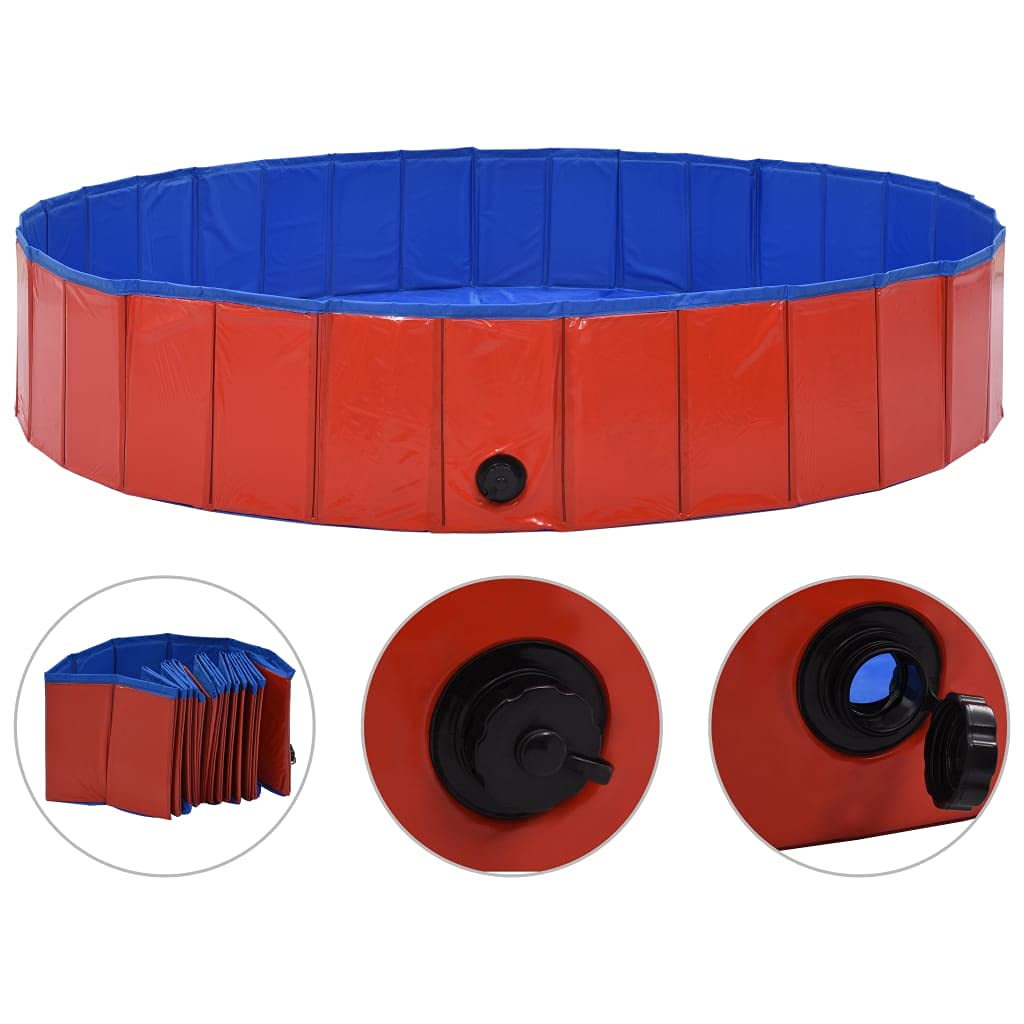 vidaXL Foldable Dog Swimming Pool Indoor Outdoor Anti-Slip Pet Water Centre Cooling Paradise Red 160x30cm PVC