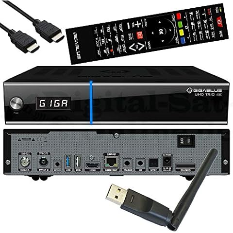 GigaBlue UHD Trio 4K 2160p 1xDVB-S2X MS 1xDVB-C/T2 Tuner E2 Linux Receiver Schwarz inkl. Octagon WLAN USB Stick 150Mbit +2dB Antenne Cover