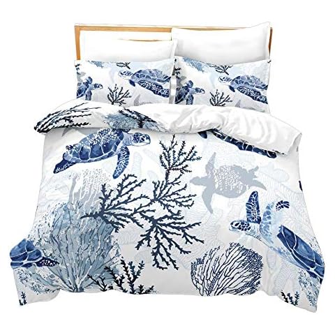 Loussiesd Blue Turtle Duvet Cover Set Cover