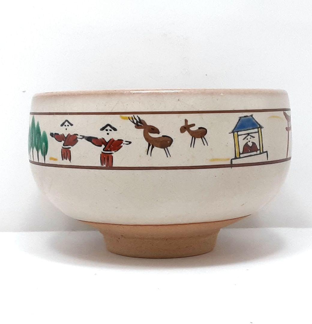 Amazon.co.jp: Y1513-4 茶道具 赤膚焼 大塩正人作 奈良絵 茶碗 PPP
