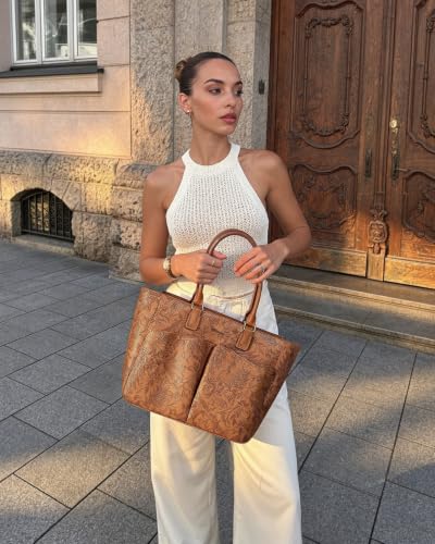 Image of Laptop Tote Bag for Women, Leather Work Tote with Padded Laptop Compartment, Cup Holder, Office Computer Briefcase