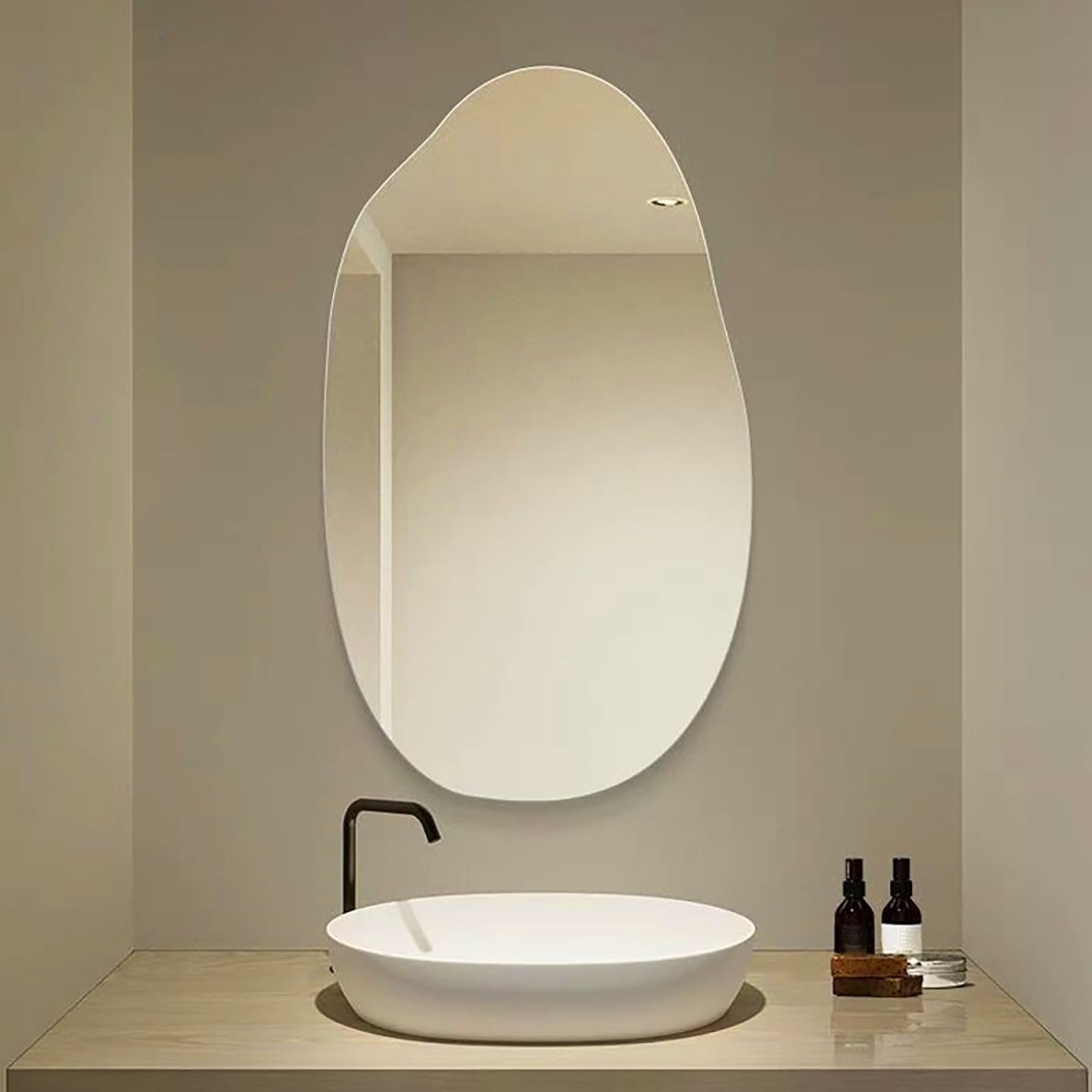 FGXHHS Frameless, Irregular Asymmetrical 3-Colour HD Glass Wall Mounted Vanity Makeup Mirror | Decorative Hanging for Bedroom Living Room, 60x90cm/23.6x35.4in