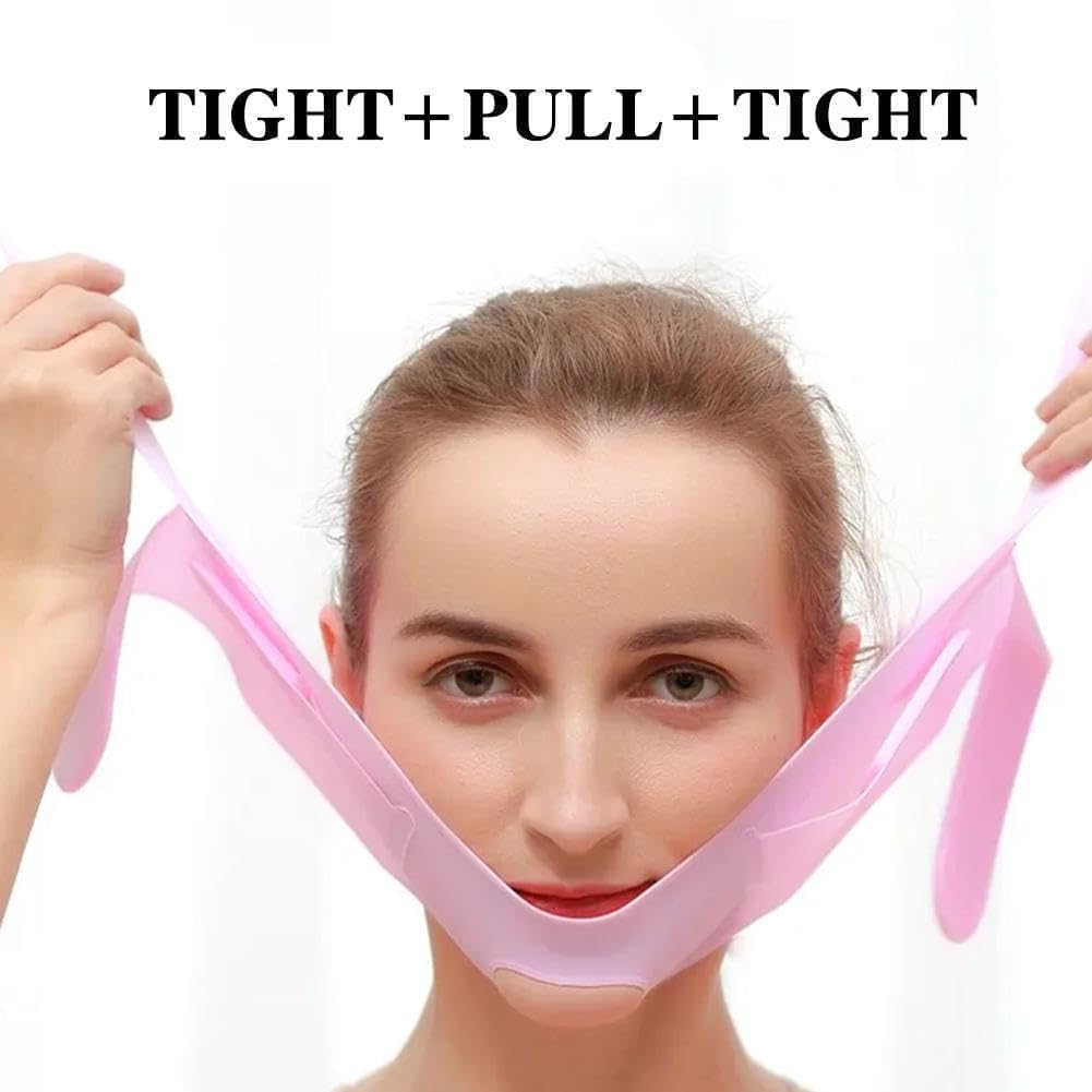 EXIFYLL Silicone V Face Mask Face Lift Up Belt Facial Slimming Bandage Mask Cheek,Chin,Neck Slimming Thin Belt Face Slim Lift Band Mask Double Chin Reducer for Women and Men Tightening Skin (V-Line Mask) (pink) 3