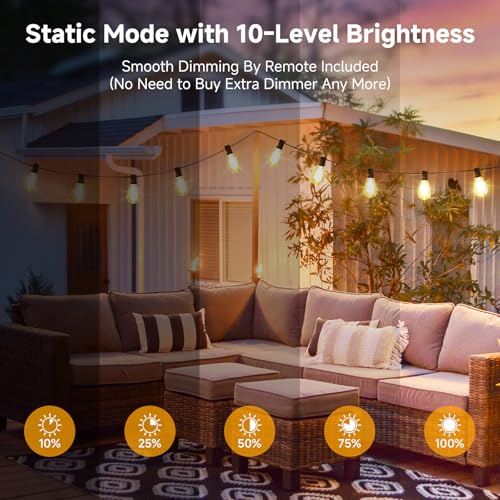 YLXS 100FT(4x25FT) Solar String Lights with Remote, 3 Lighting Mode Outdoor Waterproof Dimmable Patio Lights String with 10+1 Shatterproof S11 LED Bulbs for Backyard-Black by YLXS - Image 6