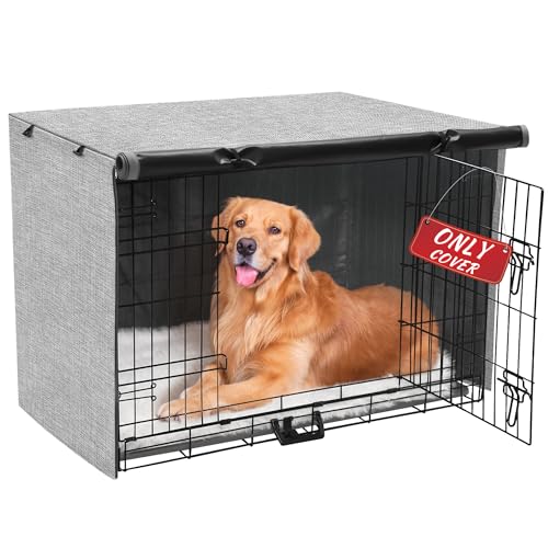 Dog Crate Cover - Double Door Waterproof Pet Kennel Cover Durable 600D Polyester Protective Cage Cover for 36 Inch Dog Crate - Grey