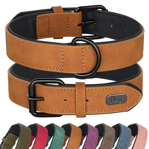 Image of Didog Soft PU Leather Dog Collar, Breathable Padded, Lightbrown Neck 11-14 inch
