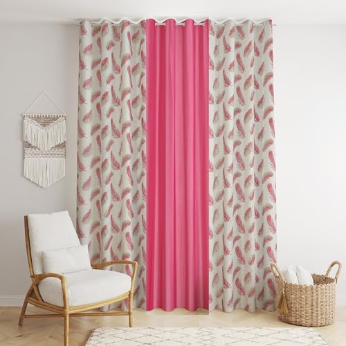 Image of DEVSANG Polyester (2 Print and 1 Solid) Grommet Curtains for Long Door 9 Feet Long Set of 3, Pink