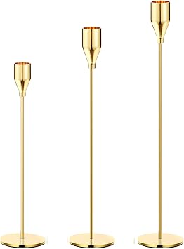 Delicate Light Gold Candlestick Holders of 3 PCS Taper Candle Stick Holders for 3/4" Taper&Led Candle, Elegant Candle Holder for Table Centerpiece/Wedding/Party/Dinning/Anniversary/Decor