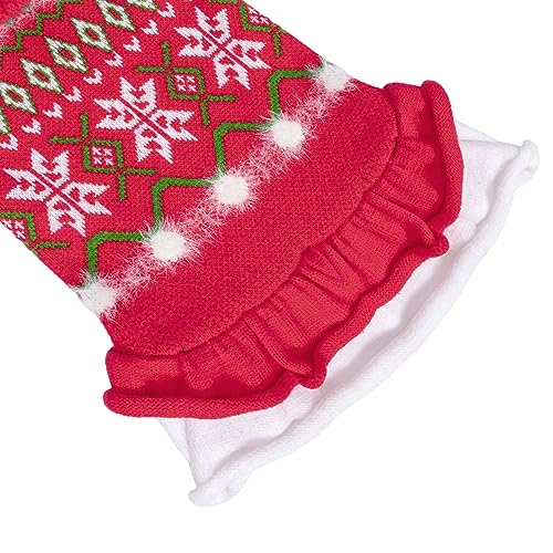 CuteBone Weihnachten roter Hundepullover Kleid Schneeflocke Welpe Wintermantel Hund Rüschenkleid Katzenbekleidung mit Loch für die Leine für kleine mittelgroße Hunde DS85L-DE