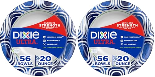 Image of Dixie Ultra, Large Paper Bowls, 20 Oz, 56 Count (Pack of 2), Microwave Safe, Compostable, Disposable Bowls Great For Breakfast, Lunch, And Dinner Meals