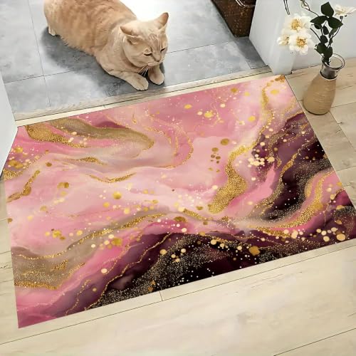 Tapis de sol antidérapant et lavable en marbre rose - 4