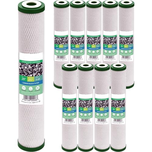 Filtro à bloque de carbono 20 (2,5) – Pack de 10 filtros de carbón activo para agua potable fría – reducción de cloro, cartuchos de repuesto, filtro de metales pesados y sedimentos