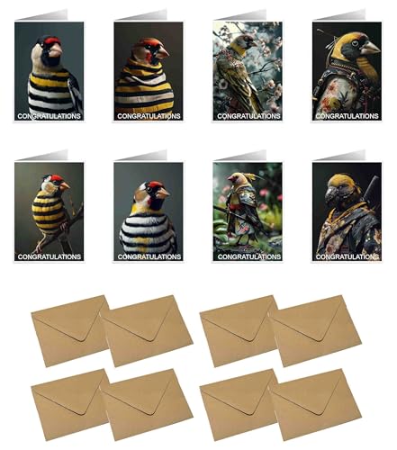 Cartes de félicitations oiseau chardonneret samouraï originales avec enveloppes A6