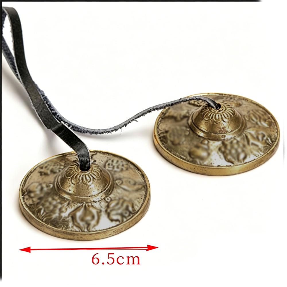 Tibetan Tingsha Cimbali Artigianali Buddisti Meditazione,Yoga Campane Campanelle In Rilievo Con Simboli Mane 6,5 cm