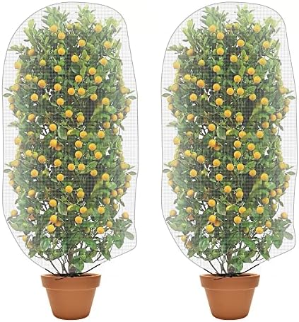 Alpurple 2 PCS Insect Bird Barrier Netting Mesh with Drawstring- 4.6 x 3 Ft Garden Bug Netting Plant Cover- Fruit Tree Net for Protect Plant Fruits Citrus Flower from Insect Bird Eating