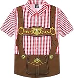 COSLAND Boys Oktoberfest Shirt German Lederhosen Button Down Top, Bavarian-Red, Large