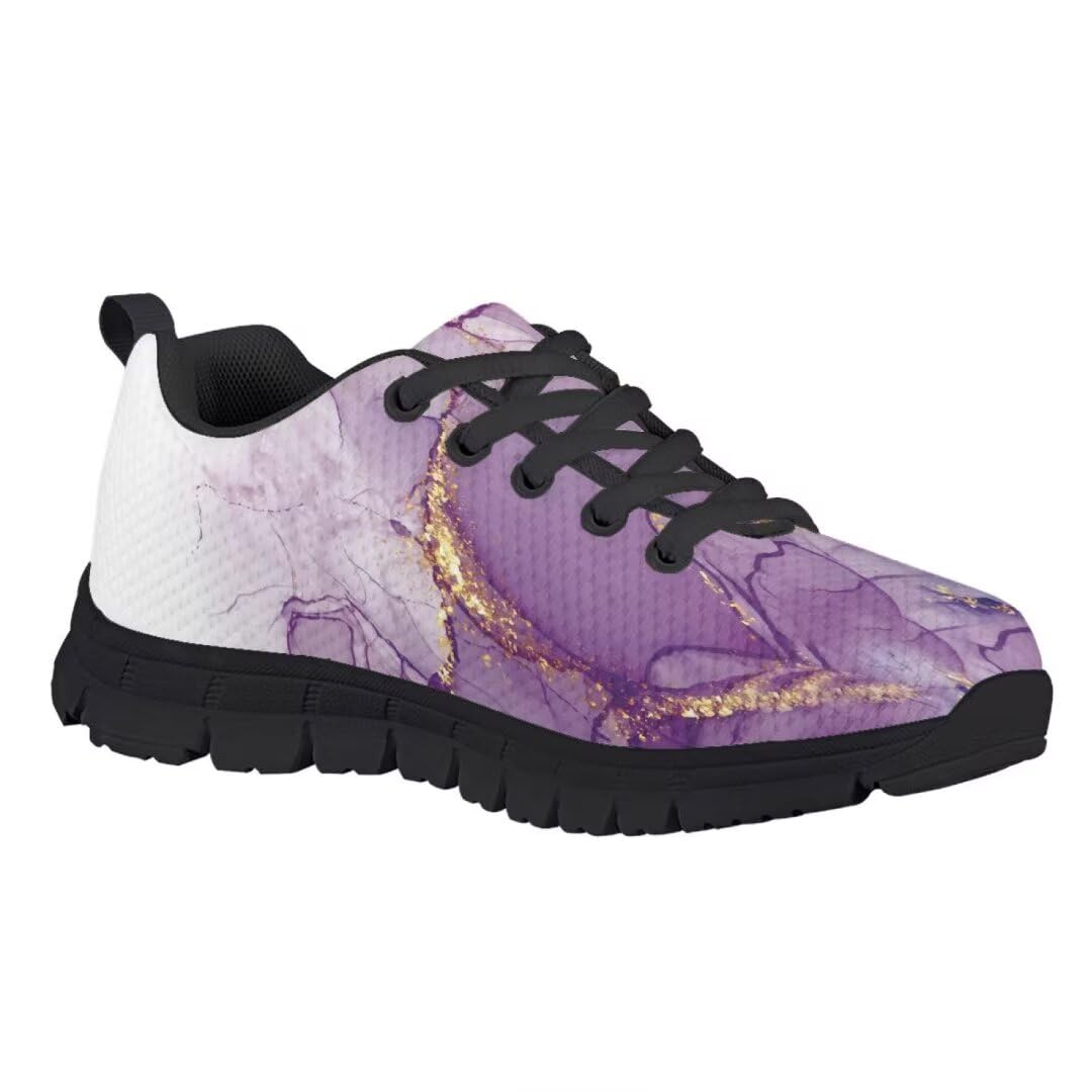 Purple Gold Marble Little Kids 3 Sneakers Kids Running Shoes Girls Mesh Fitness Shoe Sneaker Lightweight Outdoor Sports Athletic Tennis Shoes Black Sole