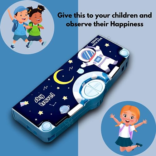 Image of Plastic Space Astronaut Pencil Box For Girls & Kids, Compass Box For Boys, Pencil Pouch For School, Pencil Case Gift For Boys (Space), Blue