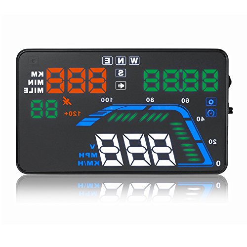 KUFNINE® 5.5" Multi Color Car HUD GPS Head Up Display Speedometers Overspeed Warning Dashboard Windshield Projector 2 Colors Q7 Universal (Colorful)