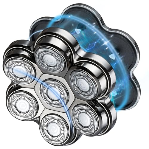 Magnetic Head Shaver Replacement Heads 7 Double Ring Waterproof Rotary Razor Blades for Bald Men Compatible with Freebird wyklaus shpavver (Silver)