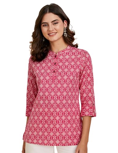 Image of Amazon Brand - Myx Women's Screen Print Straight Printed Regular Cotton Short Kurti (Available in Plus Sizes)