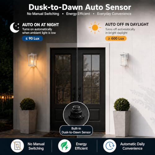 Image of Porch Lights with GFCI Outlets Dusk to Dawn Outdoor Wall Lights Waterproof Exterior Lighting Fixtures Modern Outside Lights Wall Mount for House Patio Garage,White,11.8''H,1PC