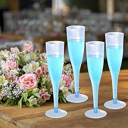 Homy Really feel Blue Glitter Plastic Blue Wine Glasses 30 Pack, Champagne Flutes Disposable for Valentine's Day,Plastic Champagne Flutes,Mimosa Bar Glasses 6 51LhVcQ inL. AC