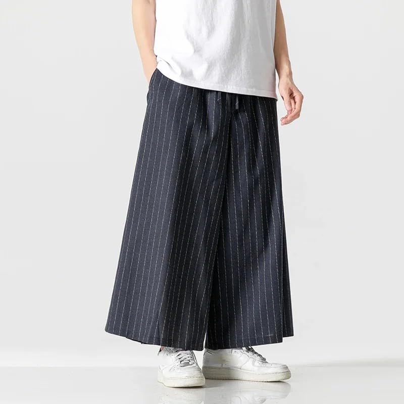 Men Korean Wide Leg Pants Mens Loose Casual Harem Pants Japanese Streetwear Joggers Striped Retro Trousers4