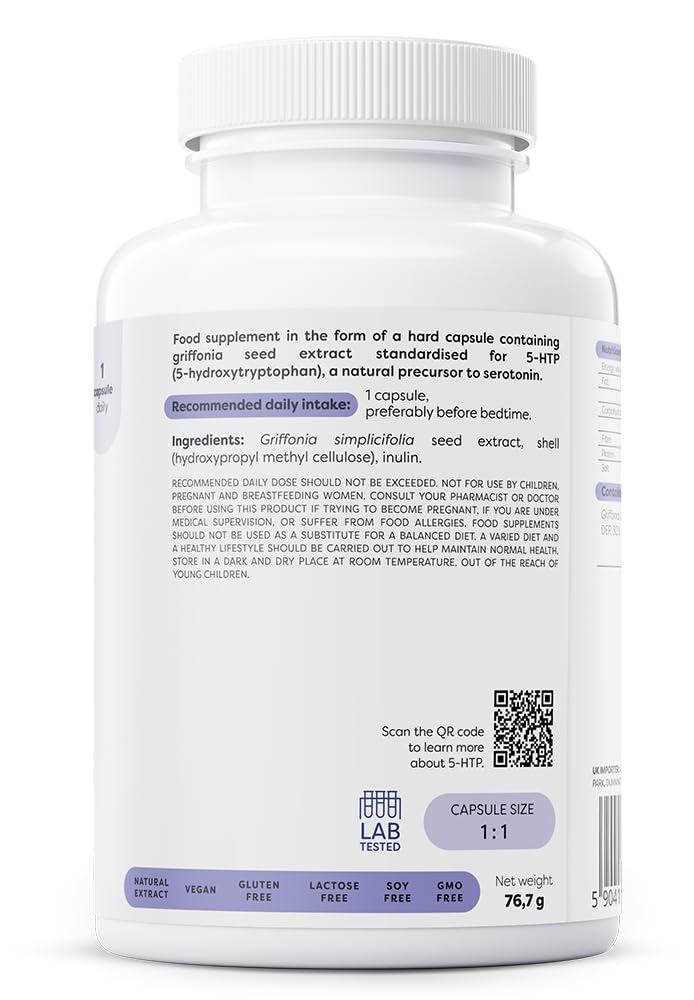 Osavi 5-HTP 100 mg – 200 Gélules Végétales | Extrait de graines de Griffonia simplicifolia | Standardisé à 30% 5-Hydroxytryptophane | Précurseur naturel de la sérotonine | Clean Label
