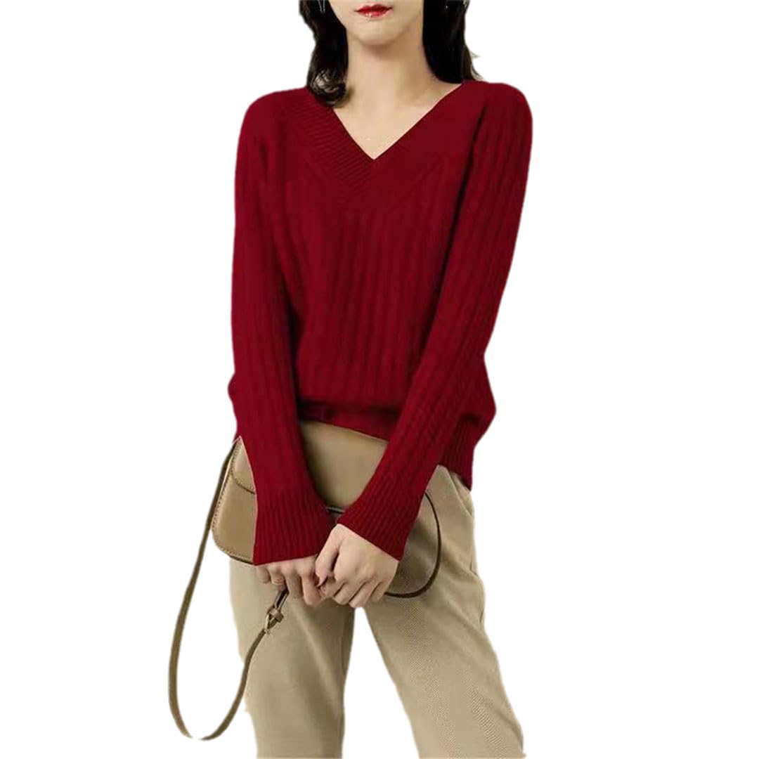 Jersey De Punto Informal con Cuello En V Y Manga Larga para Mujer