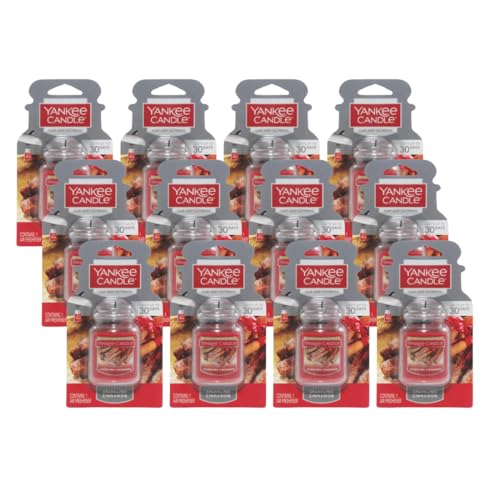Image of Yankee Candle Car Jar Ultimate Air Freshener, Hanging Car Freshener, Long Lasting Car Fragrance, Sparkling Cinnamon (Pack of 12)