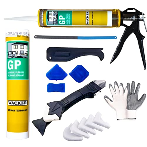 Image of Buildingshop.in Wacker Crack Seal Glue Transparent For Tiles (10.1 oz Tube) For Waterproofing Windows, Aquarium, Tiles, Kitchen Also For Bonding Gel Gun (Combo Pack)