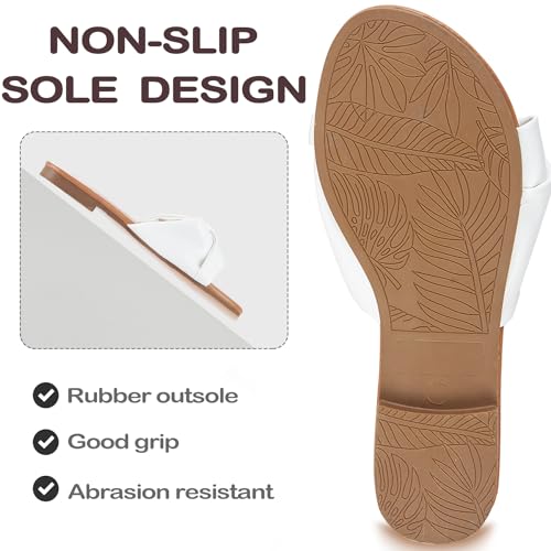 Image of Women's Flat Sandals Round Open Toe Comfortable Fashion Cute Ladies Slides Sandals Women Dressy Summer Flat Leather Casual Fashion Beach Shoes Size 6-11