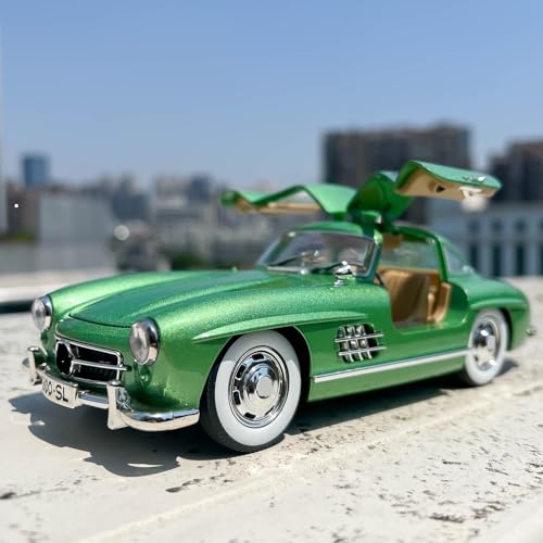 Image of 1:24 Scale MER-CEDES Ben-Z 300SL Die-Cast Metal Car with Sport car Openable Doors Light and Sound,Pull Back Function Indoor Outdoor Toy for Kids (Green)