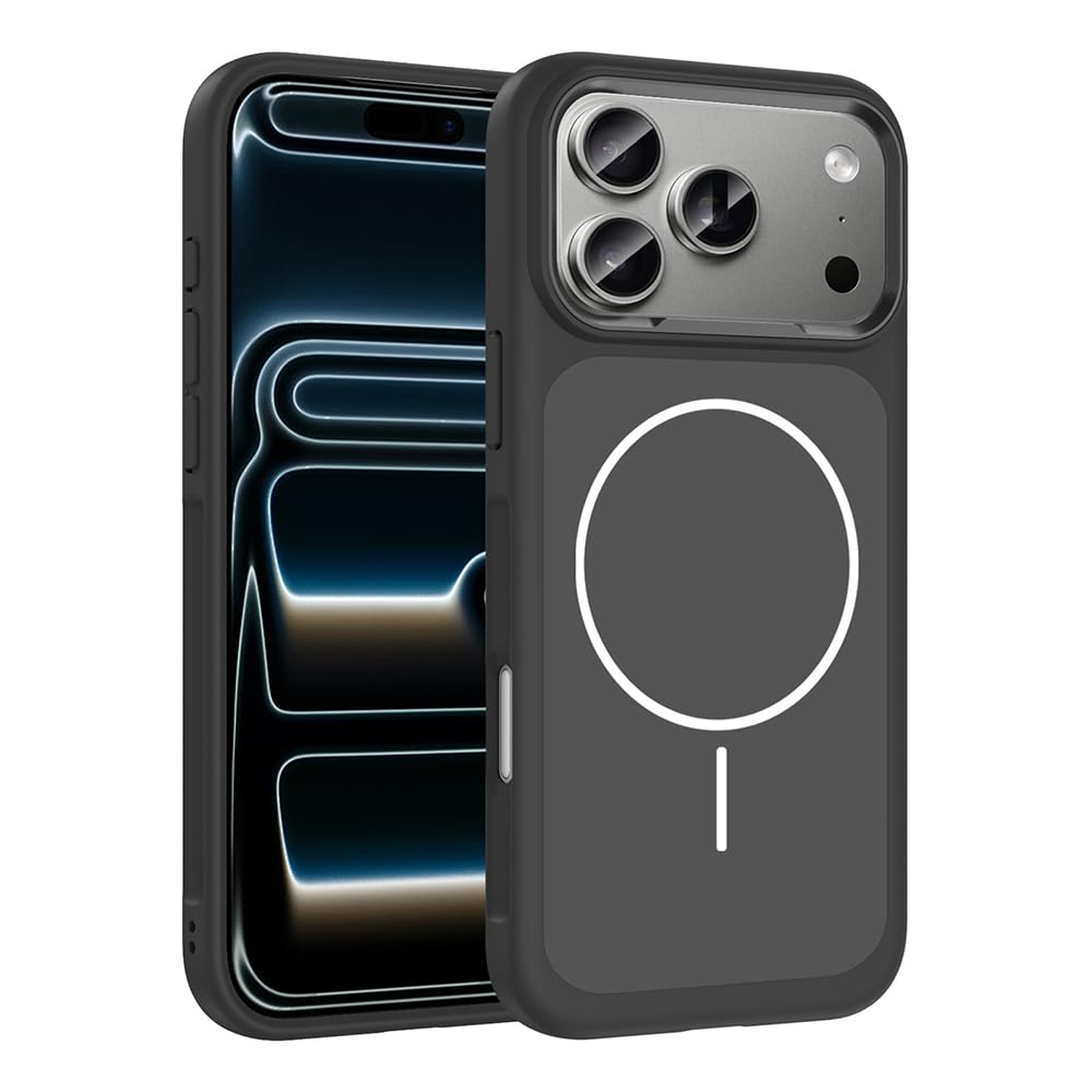 Zore Apple ile uyumlu iPhone 17 Pro Max Kılıf M-Safe Şarj Özellikli Metal Kamera Çerçeveli Zore Sanremo SilikonSiyah
