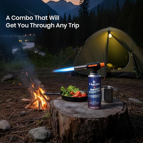 Image of HACER Automatic Camping Blowtorch with Butane Gas Canister Welding Fire Gun Multi-Functional Handheld Soldering Torch Adjustable Flame Kitchen Lighter for Welding Resin Art Baking