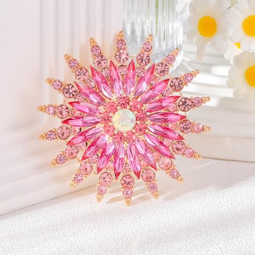 Image of Large Crystal Flower Brooch Pin for Women Red purple pink green Rhinestone Flower Lapel Pin Wedding Party Birthday Dance Banquet Dress Suit Ceremony Clothes Hat Bag Accessories Jewelry