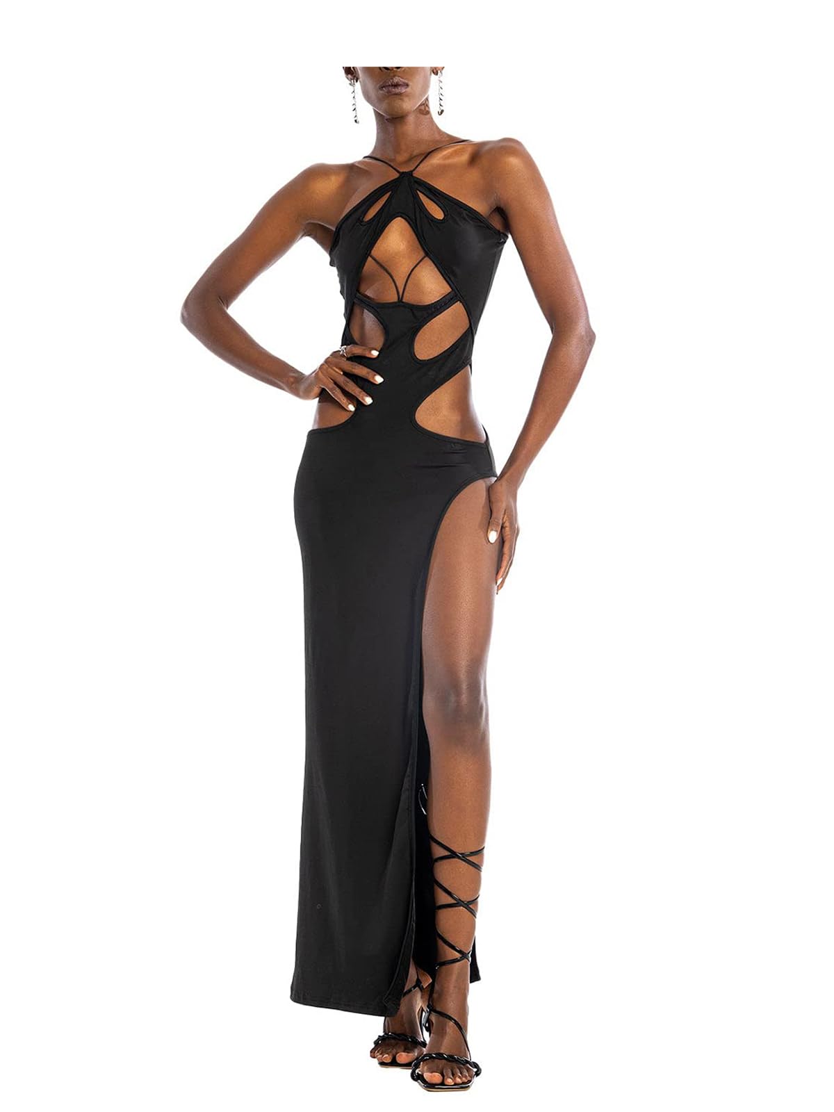 Rave Outfits for Women Sexy Y2K Rave Dress 2024 Cut Out High Slit Maxi Long Dress Gothic Clothes Date Night