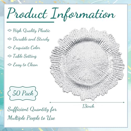 Reef-Charger-Plate-Set-Bulk-13-Plastic-Plate-Chargers-Matte-Ruffled-Rim-Charger-Plates-with-Paper-Napkins-Disposable-Guest-Towels-for-Table-Setting-Wedding-PartySilver-100-Pcs