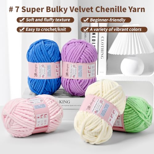 Image of 2 Pack Violet 14.1 oz /196.8 yds Chunky Chenille Yarn for Crocheting, #7 Super Bulky Baby Blanket Yarn for Crocheting Soft, Fluffy Velvet Yarn for Knitting, Amigurumi Crochet Yarn for Crafts