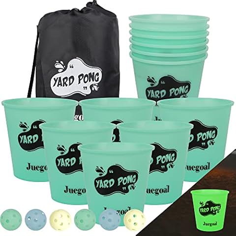 Juegoal Yard Pong Glow in Dark, Outdoor Giant Yard Games Pong Game Set with Noctilucent 12 Buckets & 6 Balls, Pong Throwing Game for Beach, Camping, Lawn and Backyard Cover