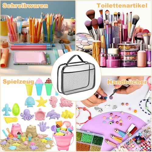 4er-Set XL Spielzeug-Aufbewahrungstaschen aus PVC | Wasserdicht mit Reißverschluss & Netzfächern | Für Bausteine, Badespielzeug, Puzzle (34x7.6x26.5 cm)