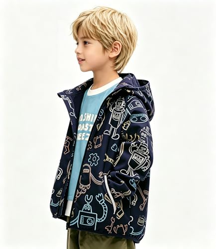 Image of Boys Girls Rain Jackets Waterproof Hooded Fleece Raincoats Lightweight Windbreakers for Kids