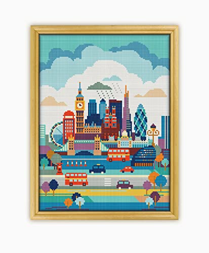 London England CS135-2 - Counted Cross Stitch KIT#2. Set of Threads, Needles, AIDA Fabric, Needle Threader, Embroidery Clippers and Printed Color Pattern Inside.